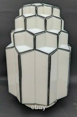 Vintage Art Deco Skyscraper Milk Glass Black White Globe Shade