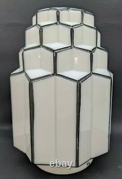 Vintage Art Deco Skyscraper Milk Glass Black White Globe Shade