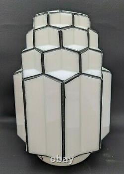 Vintage Art Deco Skyscraper Milk Glass Black White Globe Shade