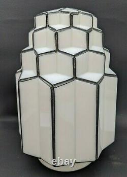 Vintage Art Deco Skyscraper Milk Glass Black White Globe Shade