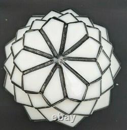 Vintage Art Deco Skyscraper Milk Glass Black White Globe Shade