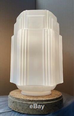 Vintage Art Deco Skyscraper White Milk Glass Globe Fixture Light Lamp 16.5