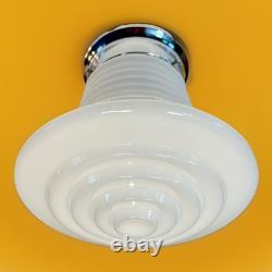 Vintage Art Deco UFO Space Age Cylindrical White Milk Glass Light Fixture