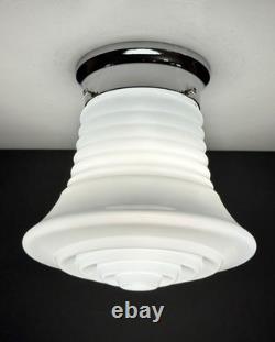Vintage Art Deco UFO Space Age Cylindrical White Milk Glass Light Fixture