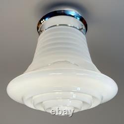 Vintage Art Deco UFO Space Age Cylindrical White Milk Glass Light Fixture
