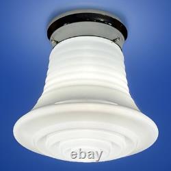 Vintage Art Deco UFO Space Age Cylindrical White Milk Glass Light Fixture