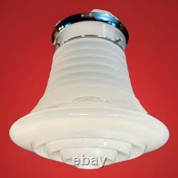 Vintage Art Deco UFO Space Age Cylindrical White Milk Glass Light Fixture