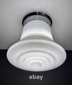 Vintage Art Deco UFO Space Age Cylindrical White Milk Glass Light Fixture