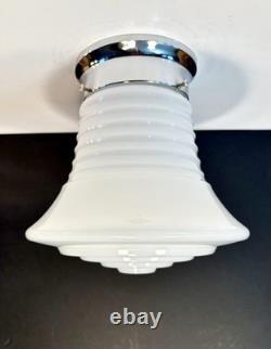 Vintage Art Deco UFO Space Age Cylindrical White Milk Glass Light Fixture
