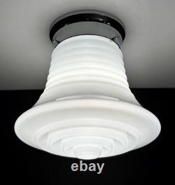 Vintage Art Deco UFO Space Age Cylindrical White Milk Glass Light Fixture