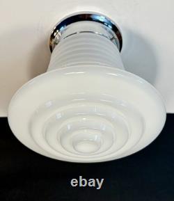 Vintage Art Deco UFO Space Age Cylindrical White Milk Glass Light Fixture