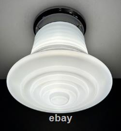 Vintage Art Deco UFO Space Age Cylindrical White Milk Glass Light Fixture