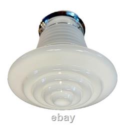 Vintage Art Deco UFO Space Age Cylindrical White Milk Glass Light Fixture