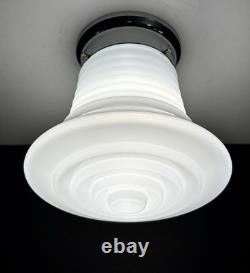 Vintage Art Deco UFO Space Age Cylindrical White Milk Glass Light Fixture