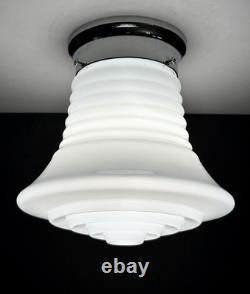 Vintage Art Deco UFO Space Age Cylindrical White Milk Glass Light Fixture