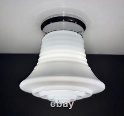 Vintage Art Deco UFO Space Age Cylindrical White Milk Glass Light Fixture