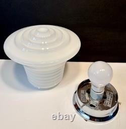Vintage Art Deco UFO Space Age Cylindrical White Milk Glass Light Fixture
