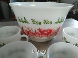 Vintage Atlas Egg Nog Milk Glass Bowl With 6 Cups
