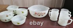 Vintage BC Comics Set White Milk Glass Bowls Mugs Casserole 1970 #4137