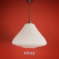 Vintage Bauhaus White Opaline Opal Milk Glass Pendant Ceiling Light Pear Shape