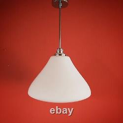 Vintage Bauhaus White Opaline Opal Milk Glass Pendant Ceiling Light Pear Shape