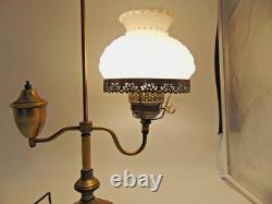 Vintage Brass Desk Lamp with White Milk Glass Shade MCM Library Student Lamp