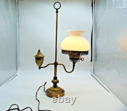 Vintage Brass Desk Lamp with White Milk Glass Shade MCM Library Student Lamp