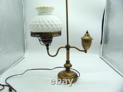 Vintage Brass Desk Lamp with White Milk Glass Shade MCM Library Student Lamp