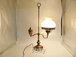 Vintage Brass Desk Lamp with White Milk Glass Shade MCM Library Student Lamp