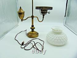 Vintage Brass Desk Lamp with White Milk Glass Shade MCM Library Student Lamp