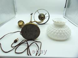 Vintage Brass Desk Lamp with White Milk Glass Shade MCM Library Student Lamp