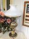 Vintage Brass Hurricane Lamp With White Opal Milk Glass Shade Large 24 Tall
