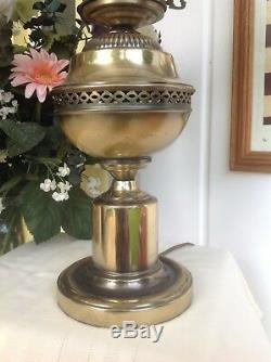 Vintage Brass Hurricane Lamp with White Opal Milk Glass Shade LARGE 24 Tall