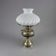 Vintage Brass Hurricane Student Lamp White Swirl Milk Glass Shade & Chimney