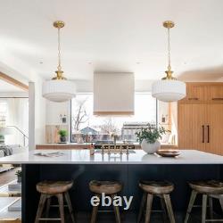 Vintage Brass Milk Glass Pendant Light Fixture, 13.8 White Pleated Glass