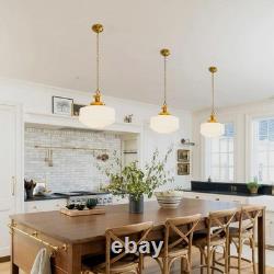 Vintage Brass Milk Glass Pendant Light Fixture, 13.8 White Pleated Glass
