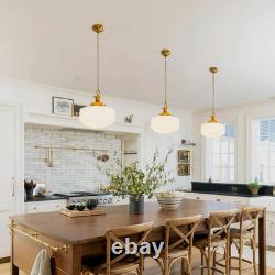 Vintage Brass Milk Glass Pendant Light Fixture, 13.8 White Pleated Glass Chande