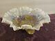 Vintage Bride's Basket Milk Opaque Glass & Gold Fancy Ruffled Glass Bowl (ca)