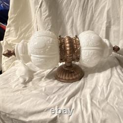 Vintage Bronze Wall Sconce White Milk Glass Indoor Plug-In UL Listed C-154981