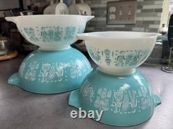 Vintage Butterprint Blue Pyrex Glass Set of 4 Nesting bowls