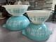 Vintage Butterprint Blue Pyrex Glass Set Of 4 Nesting Bowls