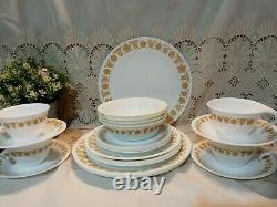 Vintage CORELLE BUTTERFLY GOLD 24pc Dinnerware Set plate bowl cup saucer