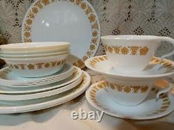 Vintage CORELLE BUTTERFLY GOLD 24pc Dinnerware Set plate bowl cup saucer