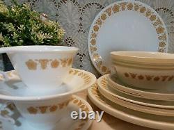 Vintage CORELLE BUTTERFLY GOLD 24pc Dinnerware Set plate bowl cup saucer