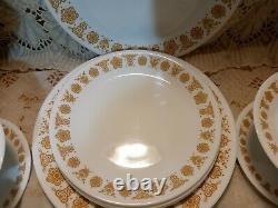 Vintage CORELLE BUTTERFLY GOLD 24pc Dinnerware Set plate bowl cup saucer