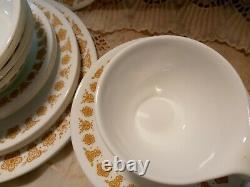 Vintage CORELLE BUTTERFLY GOLD 24pc Dinnerware Set plate bowl cup saucer