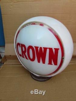 Vintage CROWN Gas Pump Gasoline White Milk Glass Globe