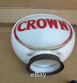 Vintage CROWN Gas Pump Gasoline White Milk Glass Globe