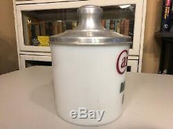 Vintage Carnation Malted Milk Glass Advertising Jar Container Soda Fountain Shop