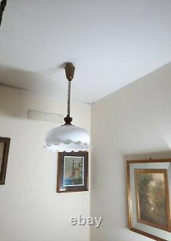 Vintage Chandelier Lamp Pendant White Milk Glass Lamp Pendant. Lamp E27